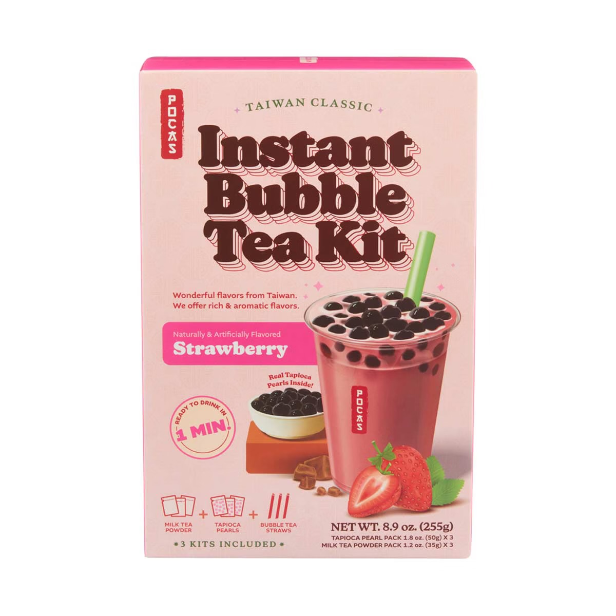 Pocas Instant Bubble Tea Kit Strawberry 8.9 oz