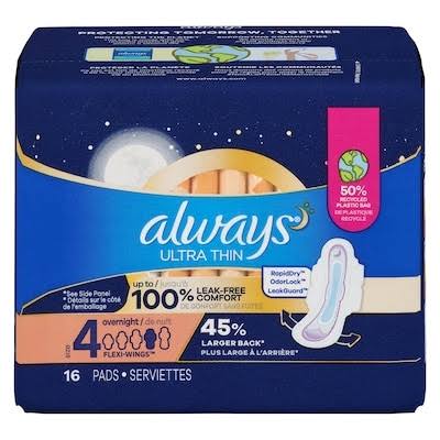 Always Ultra Thin Fresh Overnight Pads with Flexi-Wings Size 4 16 ct