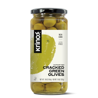 Krinos Cracked Green Olives 16 oz