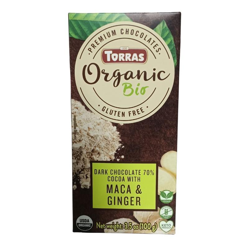 Torras Organic Bio Dark Chocolate 70% Cocoa With Maca & Ginger 3.5 oz.