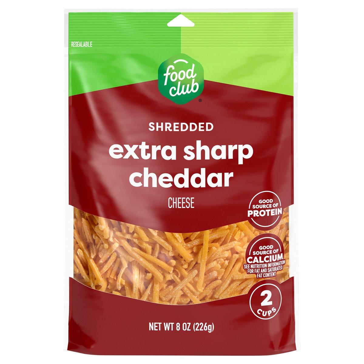 Food Club Shredded Extra Sharp Cheddar Cheese 8 oz