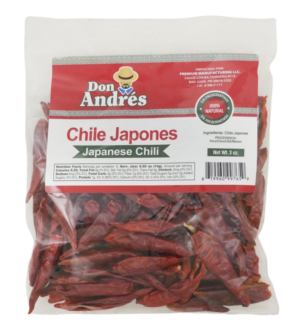 Don Andrés Chile Japonés 3 oz
