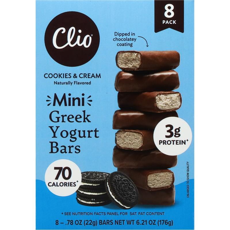 Clio Mini Greek Yogurt Bars Cookies & Cream 8 ct