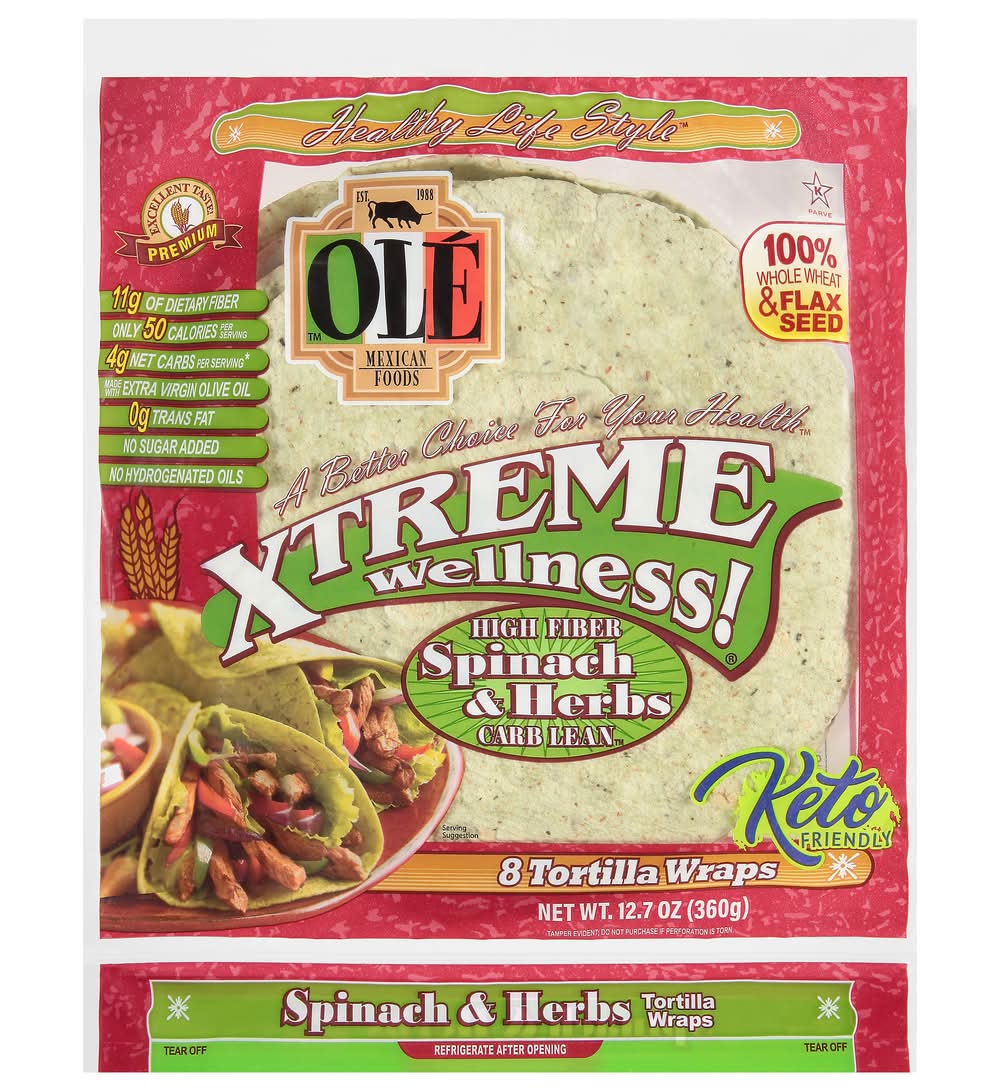 Olé! Xtreme Wellness Spinach & Herbs Tortilla Wraps 8 ct