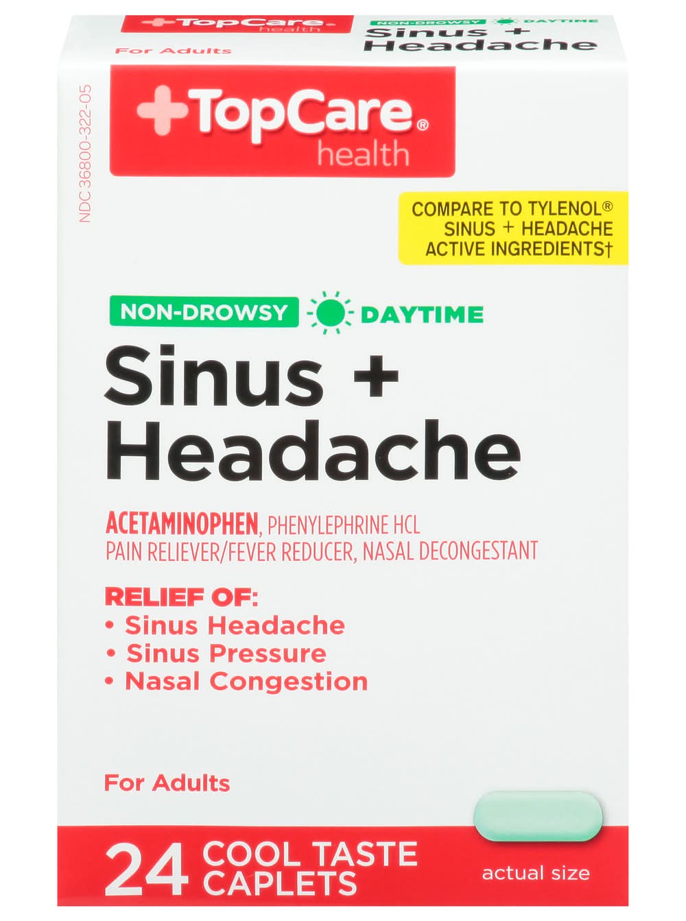 TopCare Health Sinus + Headache Daytime 24 cool taste caplets