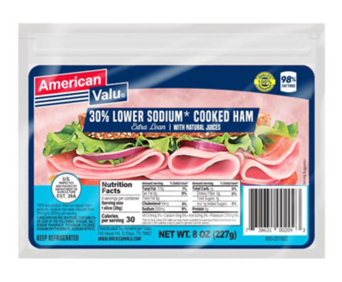 American Valu Cooked Ham Lower Sodium 8 oz