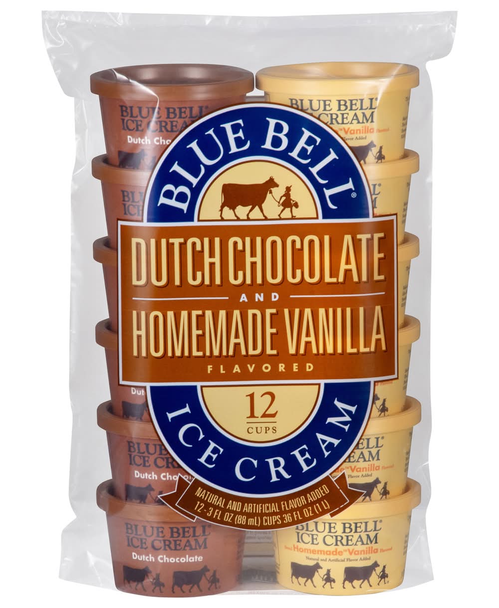 Blue Bell Dutch Chocolate and Homemade Vanilla Ice Cream Cups 12 ct