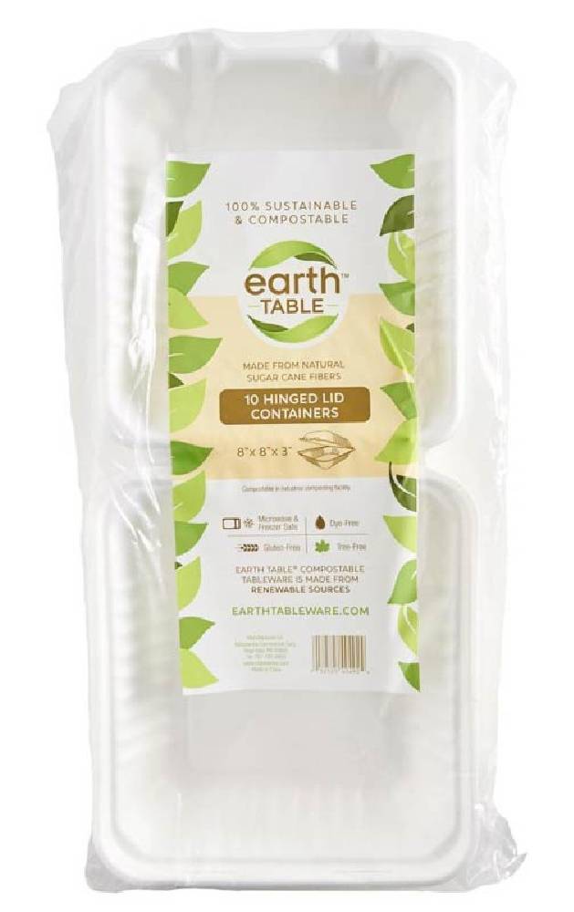 Earth Table Hinged Lid Containers 8x8x3 10 ct