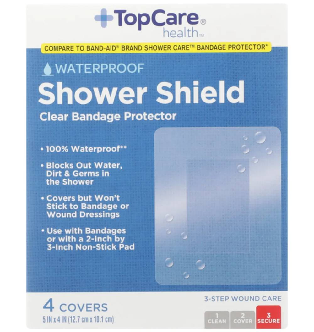 Top Care Waterproof Shower Shield Clear Bandage Protector 4 ct