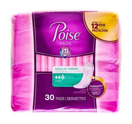 Poise Pads Regular Length Contour Fit Light 30 ct