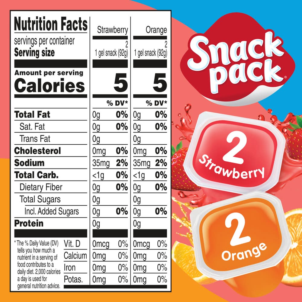 Snack Pack Sugar Free Strawberry Orange Gelatin 4-3.5 oz