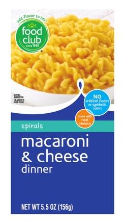 Food Club Macaroni & Cheese Dinner with Spirals 7.25 oz