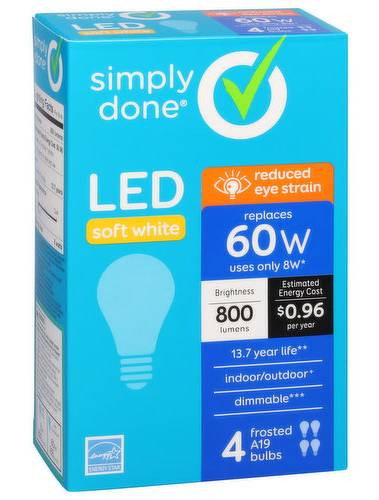 Simply Done LED Soft White Bulb 60W Frosted 4 ct