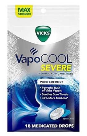 Vicks VapoCool Severe Medicated Drops Winter Frost 18 ct