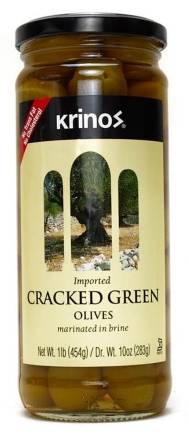 Krinos Cracked Green Olives 16 oz