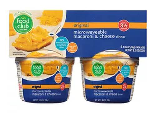 Food Club Microwaveable Original Macaroni & Cheese Dinner 4-2.05 oz