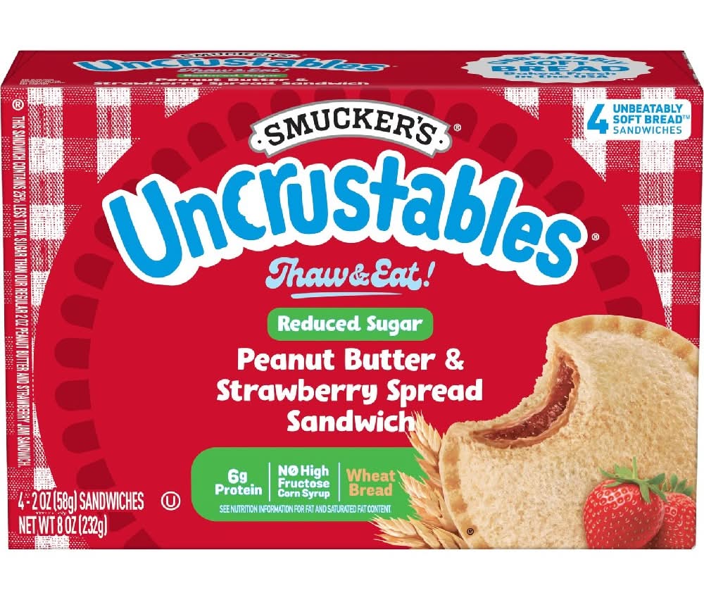 Smuckers  Reduced Sugar Peanut Butter & Strawberry Spread Sandwich on Wheat 4 ct