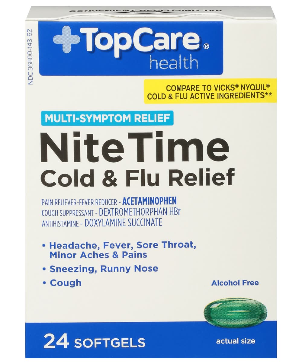 TopCare Health Multi-Symptom Relief Night Time Cold & Flu Relief 24 soft gels