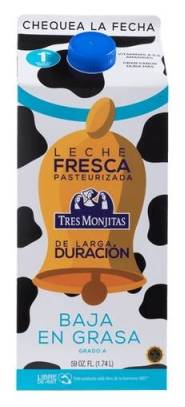 Tres Monjitas Leche de Larga Duración Libre de Lactosa Baja en Grasa (1%) 59 oz
