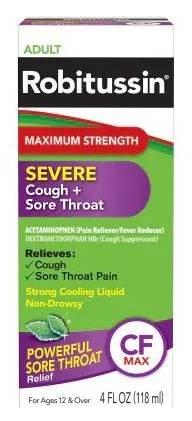 Robitussin Adult Severe Cough + Sore Throat CF Max 4 oz