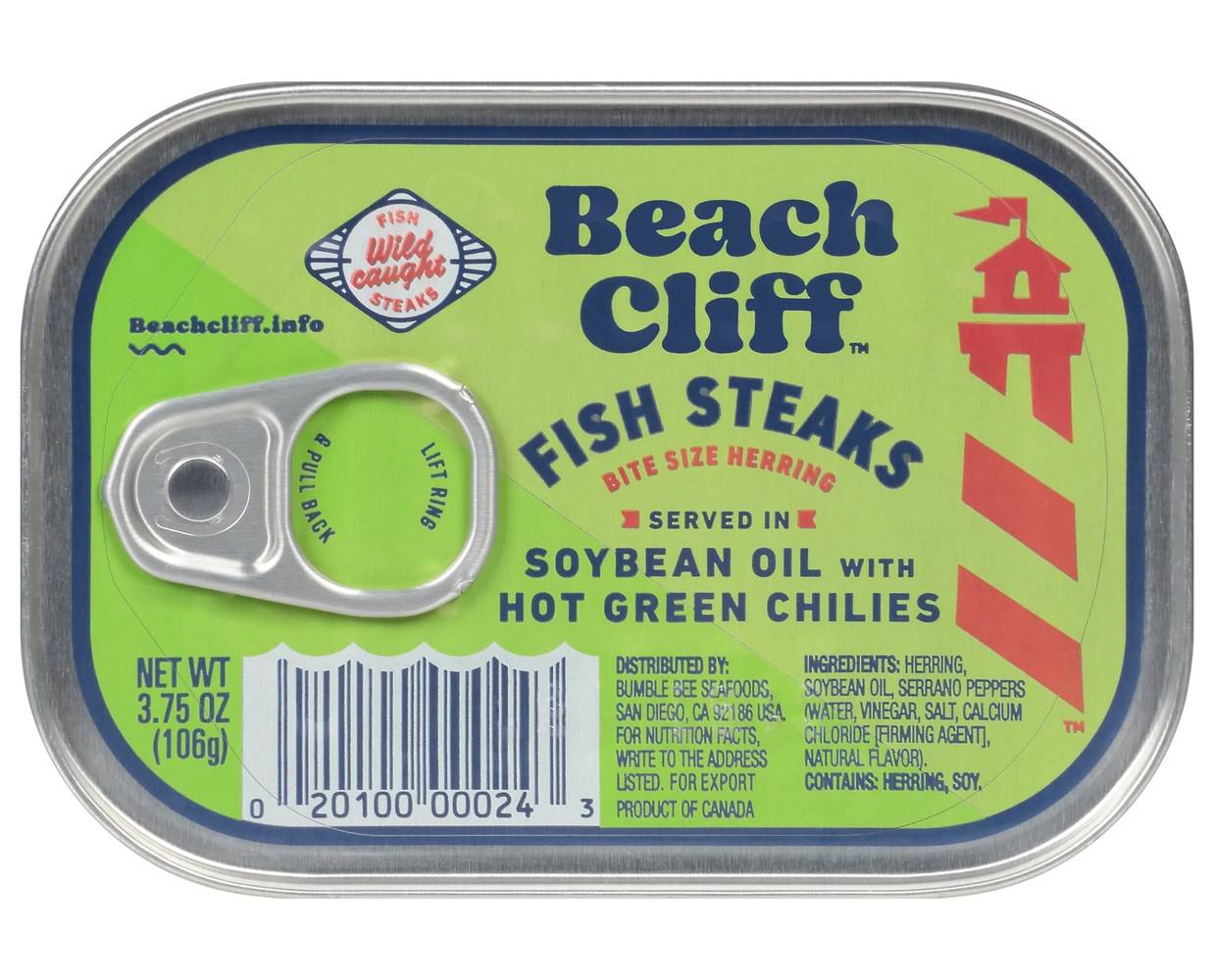 Beach Cliff Fish Steaks in Soybean Oil with Hot Green Chilies 3.75 oz
