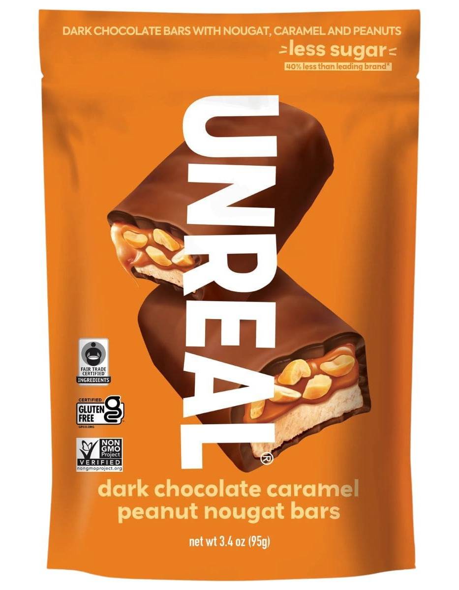 Unreal Dark Chocolate Caramel Peanut Nougat Bars 3.4 oz