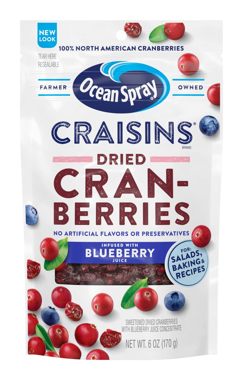 Ocean Spray Craisins Dried Cranberries Blueberry Infused 6 oz