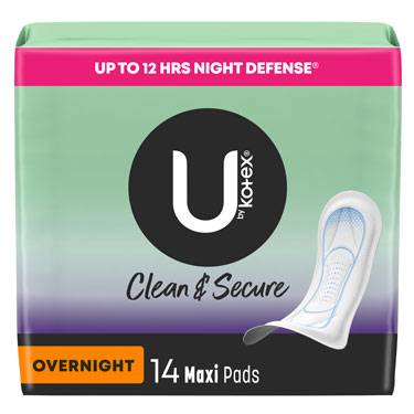 U by Kotex Overnight Max Pads with Wings 14 ct