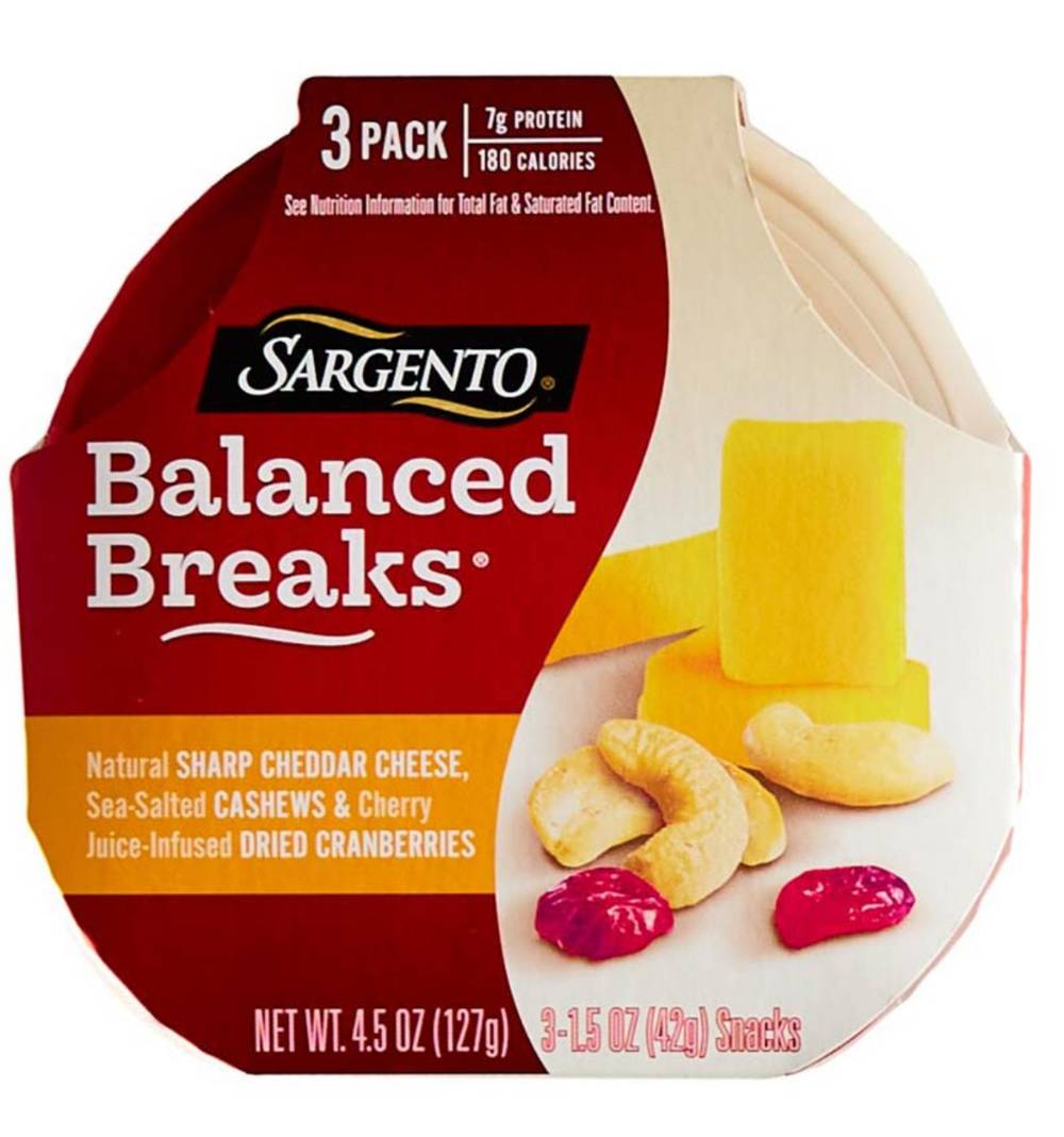 Sargento Balanced Breaks Cheddar Cheese, Sea Salted Cashews and Cherry-Infused Dried Cranberries 3-1.5 oz