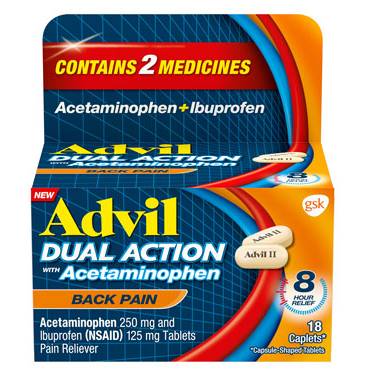 Advil Dual Action With Acetaminophen Back Pain 18 ct