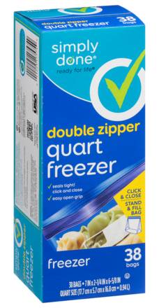 Simply Done Double Zipper Quart Freezer Bags 38 ct