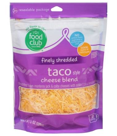 Food Club Finely Shredded Taco Style Cheese Blend 8 oz