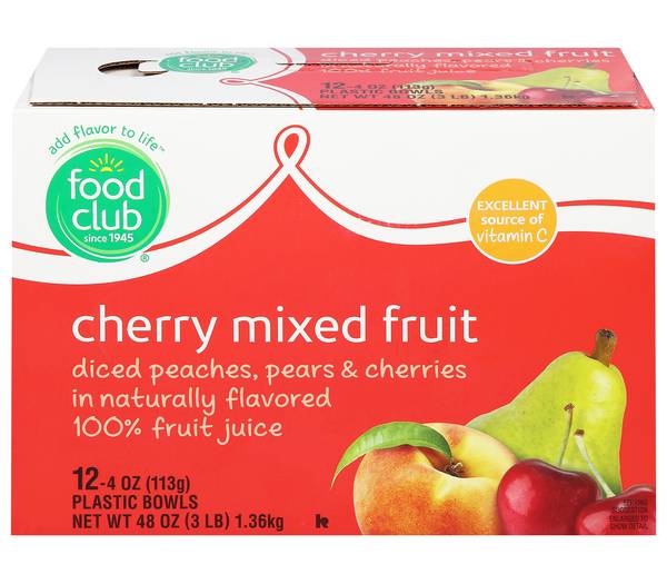 Food Club Cherry Mixed Fruit in 100% Juice Club Size 12-4 oz