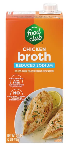 Food Club Chicken Broth 33% Less Sodium 32 oz