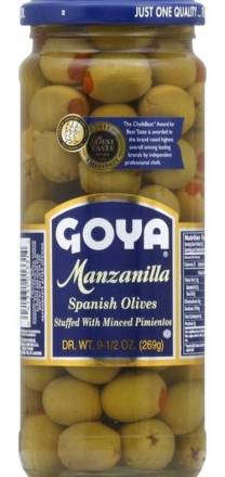 Goya Spanish Olives Stuffed with Minced Pimientos Capers (Manzanilla) 9.5 oz