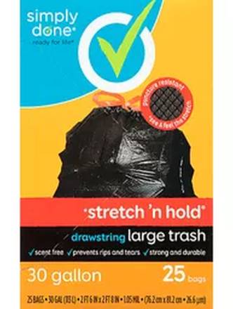 Simply Done Stretch 'n Hold Drawstring Large Trash Bags 25 ct