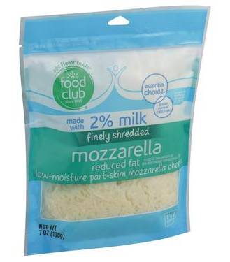 Food Club Shredded Reduced Fat (2% Milk) Mozzarella Cheese 8 oz
