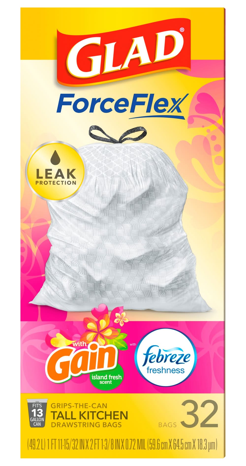 Glad Forceflex Tall Kitchen Bags with Febreze and Gain 22 ct