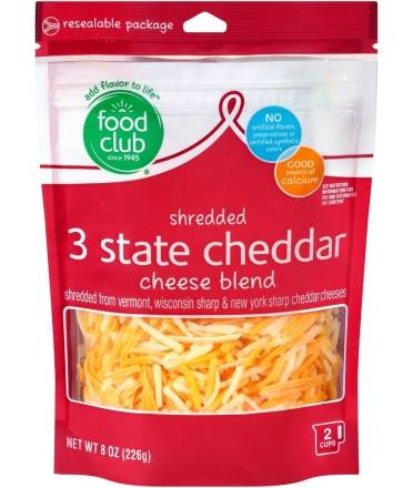 Food Club Shredded 3 State Cheddar Cheese Blend 8 oz