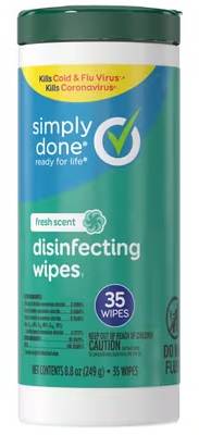 Simply Done Disinfecting Wipes Fresh Scent 35 ct