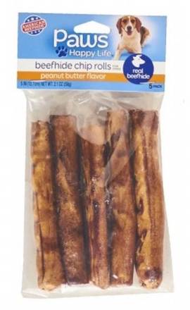 Paws Beefhide Chip Rolls with Peanut Butter Flavor