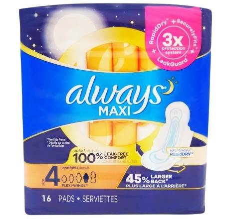 Always Maxi Overnight with Flexi-Wings Size 4 16 ct