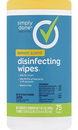 Simply Done Disinfecting Wipes Lemon Scent 75 ct
