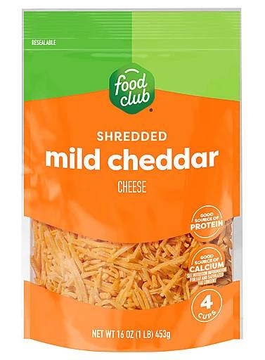 Food Club Shredded Mild Cheddar Cheese 8 oz
