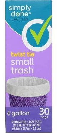 Simply Done Twist Tie Small Trash Bags 4 Gallon