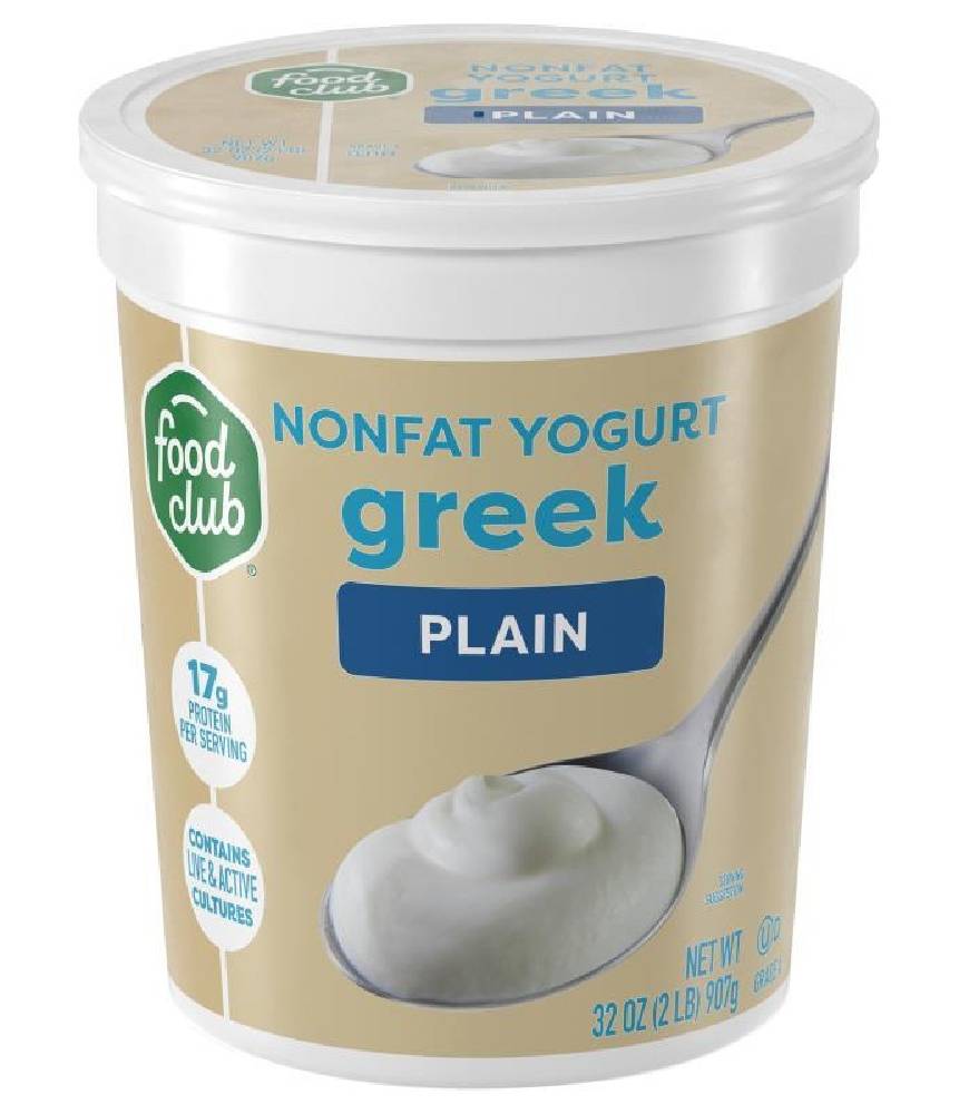 Food Club Greek Non Fat Yogurt Plain 32 oz