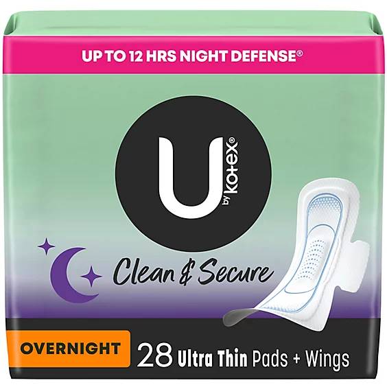 U by Kotex Ultrathin Overnight Pads with Wings 28 ct