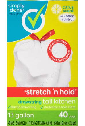 Simply Done Stretch 'n Hold Drawstring Tall Kitchen Bags with Citrus Scent 40 ct