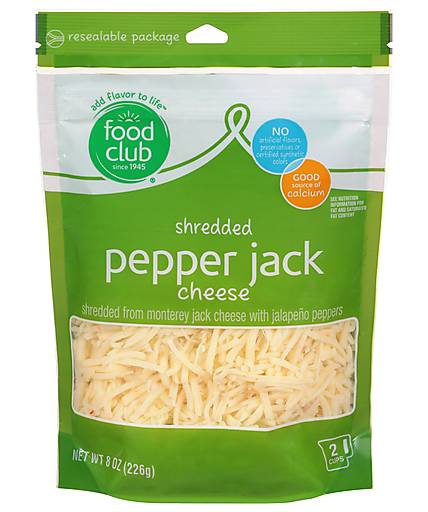 Food Club Shredded Pepper Jack Cheese 8 oz