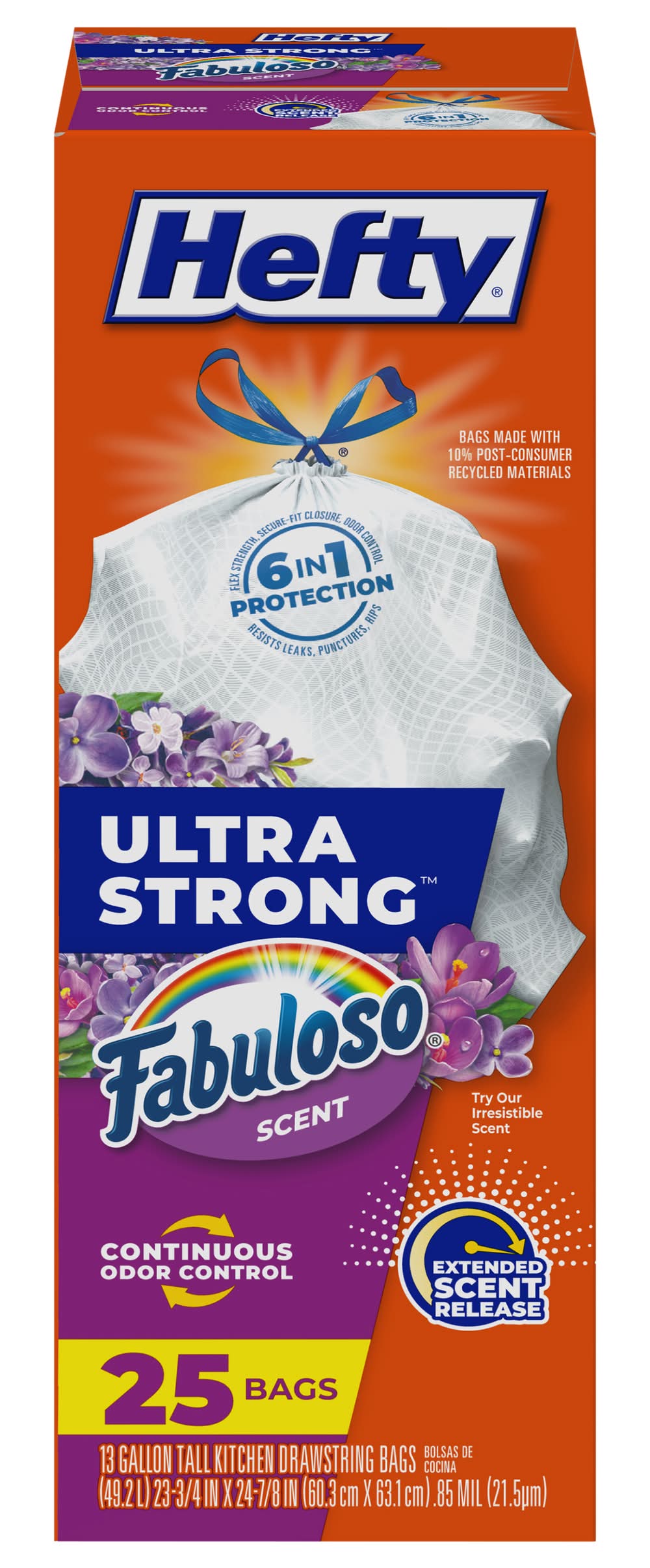 Hefty Fabuloso Lavender Scented Drawstring Kitchen Garbage Bags 25 ct